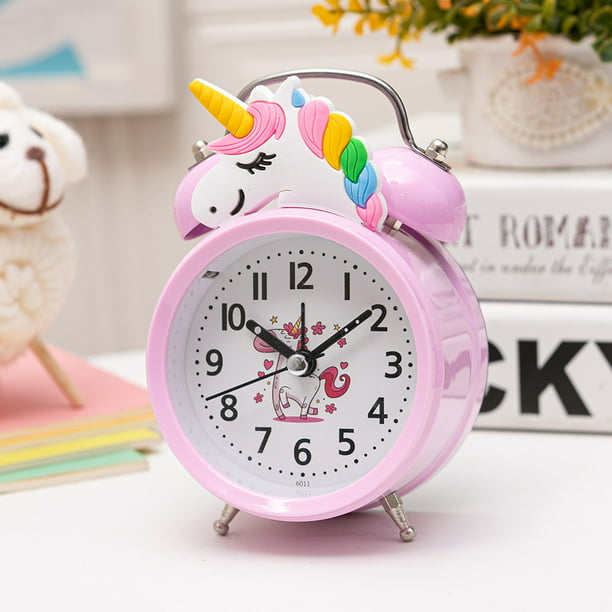 QearFun Reloj despertador de unicornio para niñas y niños,  bonita decoración de dormitorio, segunda mano silenciosa sin tictac, con  retroiluminación súper ruidosa, doble campana, para niños pequeños, regalos  de unicornio 1 