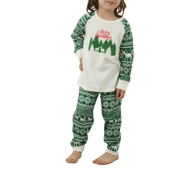 Pijamas de navidad para la familia, manga larga, cuello redondo, tops, estampado de XBTCLXEBCO 3-4 Años;Niño verde | en línea