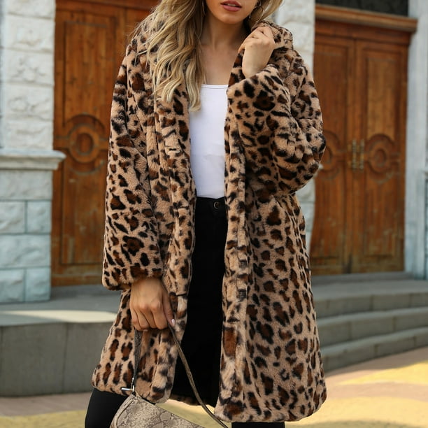 Abrigo cálido de piel sintética para mujer, chaqueta de invierno con cuello  vuelto de leopardo para mujer Fridja po2567