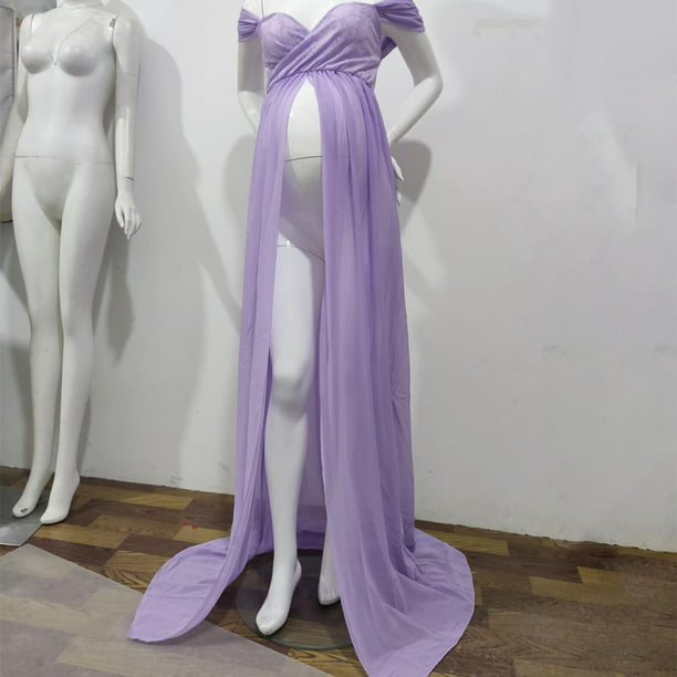 Vestido de maternidad para mujer, vestido gasa con abertura frontal y  hombros descubiertos para accesorios de fotografía, sesión de foto SG  Baoblaze Vestido de maternidad