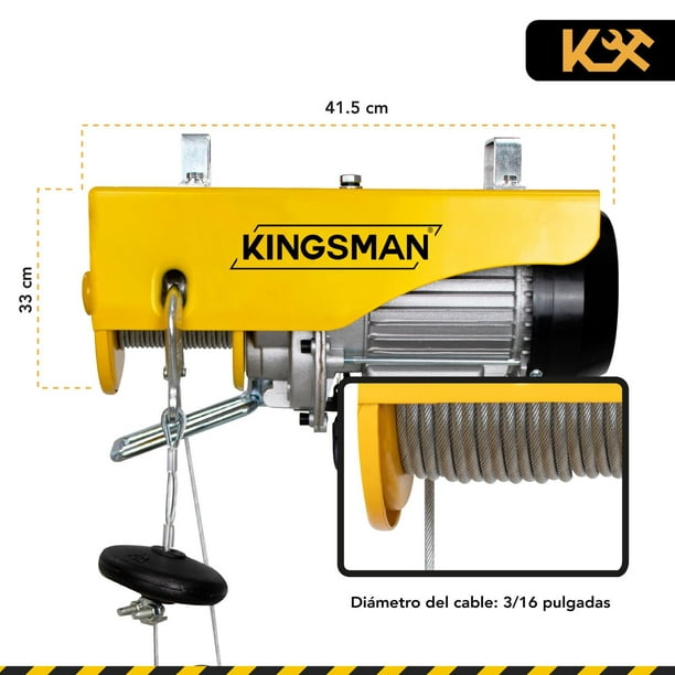 Polipasto Eléctrico marca KINGSMAN de 300 a 600kg con 20m de Cable - CasaSb