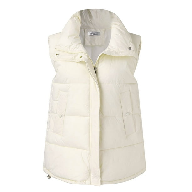 Chaleco corto de plumón de algodón para mujer, chaleco acolchado cálido  para otoño e invierno, chaleco acolchado de cuello alto, sin mangas,  chaqueta