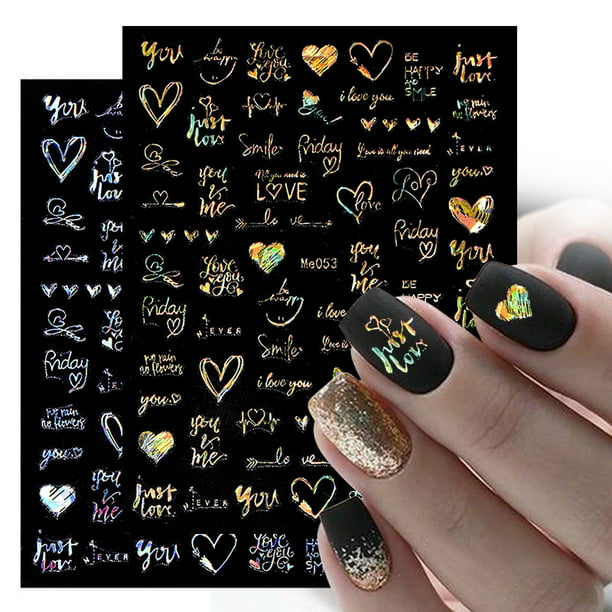 1 Uds. 3D láser corazón letra pegatina para uñas decoración de uñas flor  estrella accesorios para uñas calcomanías pegatinas suministros para uñas
