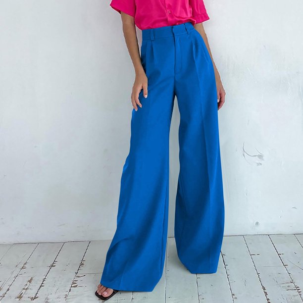 Pantalón De Traje De Cintura Alta, Pantalón Ancho Casual Sólido, Ropa De  Mujer