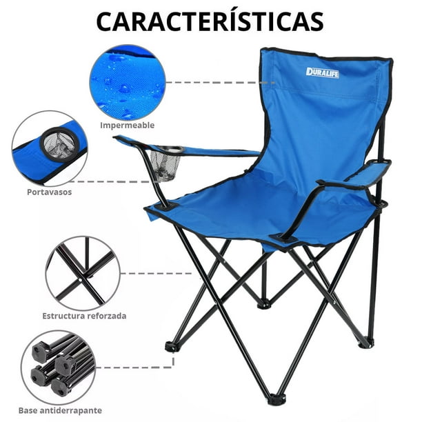 Silla Plegable Playa Camping Incluye Funda Y Portavaso Azul GARDECOR  Silla-3A