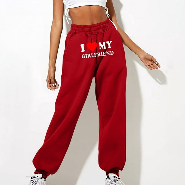 Gibobby pantalones de pana para mujer Pantalones casuales estampados con  corte holgado y pantalones deportivos de cintura alta (Rojo, S)