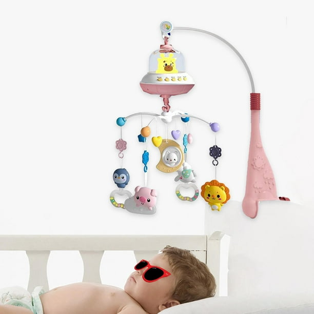 Móvil Musical para cuna de bebé, caja de música con función de temporiza,  luz de techo para proyector, Musical, móvil con sonajeros girator Búho rosa