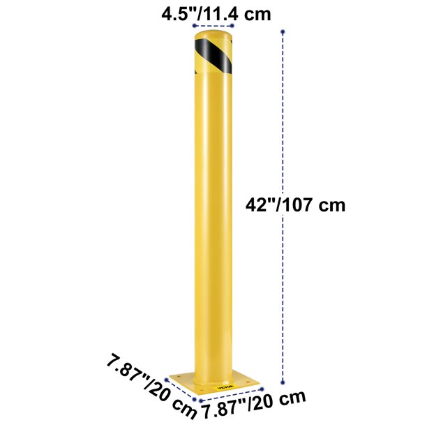 VEVOR Bolardo de seguridad VEVOR 42-4.5 Bolardo de barrera de seguridad  4-1/2 OD 42 Altura Barrera de seguridad de acero para tubería con  recubrimiento de polvo amarillo con 4 pernos de anclaje