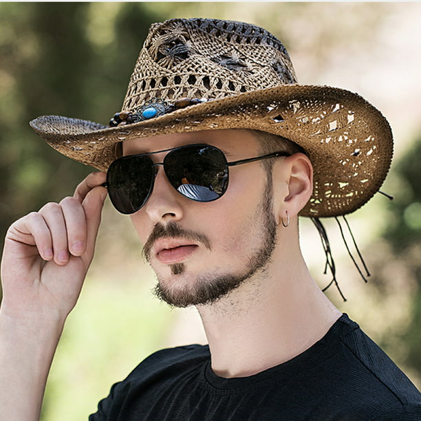 Sombrero de paja al aire libre Masculino Verano Playa Sombrero de vaquero  occidental Sombrero de sol para hombre Sombrero de sol visera juventud