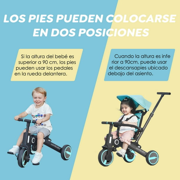 Triciclo para bebé, 7 en 1, plegable para niños, con mango ajustable para  padres, arnés de seguridad y frenos de rueda, toldo extraíble