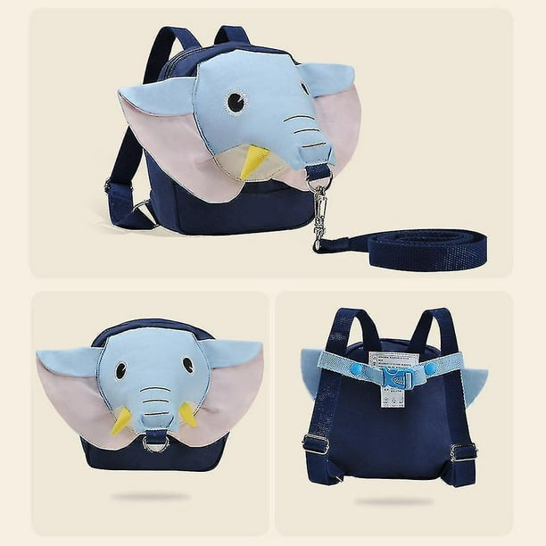 Mochila con arnés de elefante para niños con correa + muñequera antipérdida  para niños de 1 a 5 años (azul) JAMW Sencillez