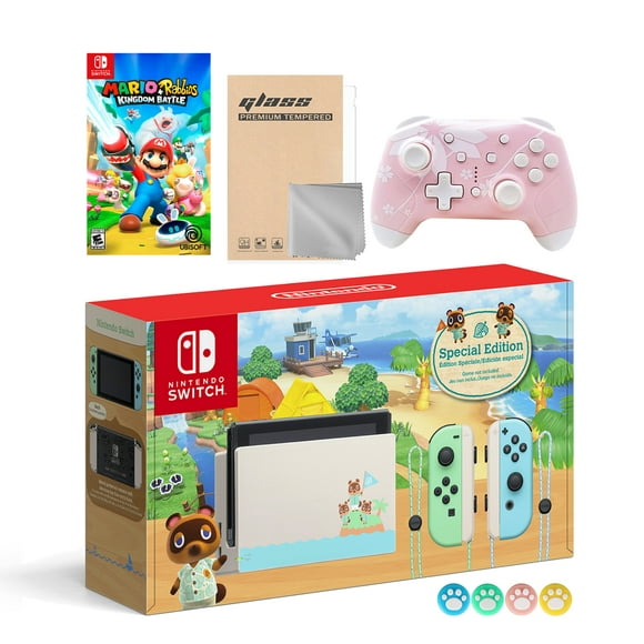 nintendo switch animal crossing special version console set bundle with mario rabbids kingdom battle and mytrix wireless controller and accessories nintendo hadskeaaa