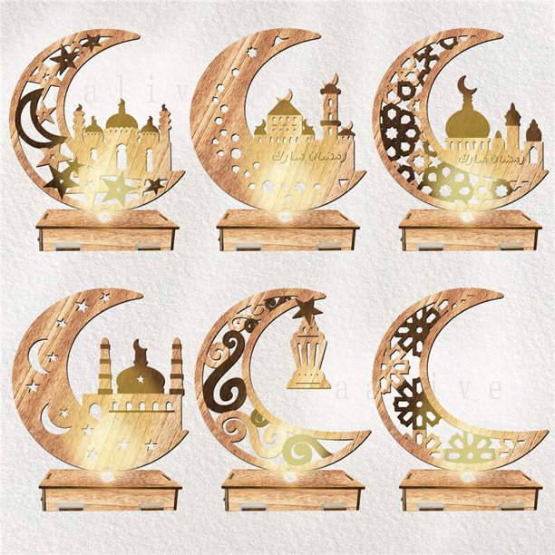 Ramadan Decoration Festival Wooden Moon Star Lights Deco Bedroom