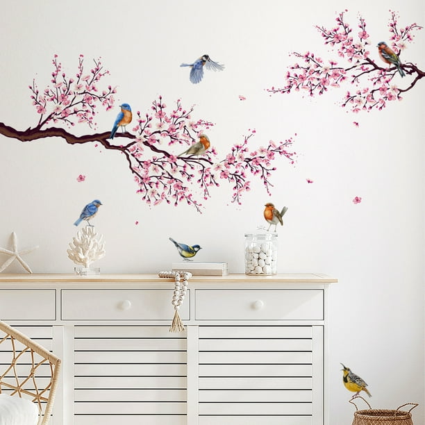 Un conjunto de pegatinas de pared hojas de árbol pegatinas decorativas de  pájaros rojos, pegatina de pared para dormitorio, sala de estar, oficina,  cocina TUNC Sencillez