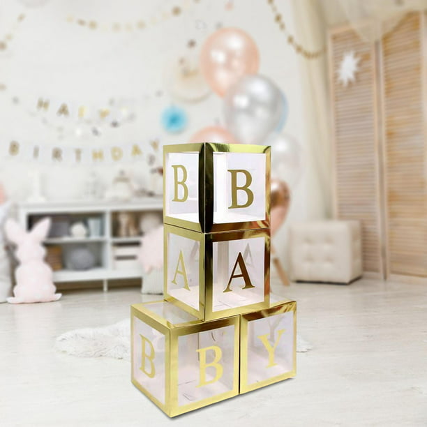 Caja de globos de bebé con letras doradas y blancas, Decoración de