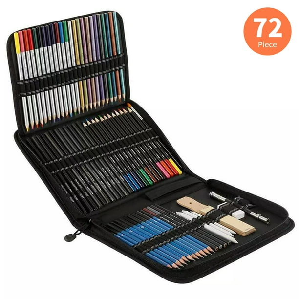 Juego de lápices de dibujo de alta calidad (96 unidades), incluye 72  lápices de colores y 24 kit de bocetos, kit de lápices de arte en estuche  de