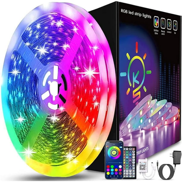 Tira de luces LED – Tiras de luz LED de 100 pies, sincronización de música,  luces LED que cambian de color, tira de luces LED Bluetooth con control