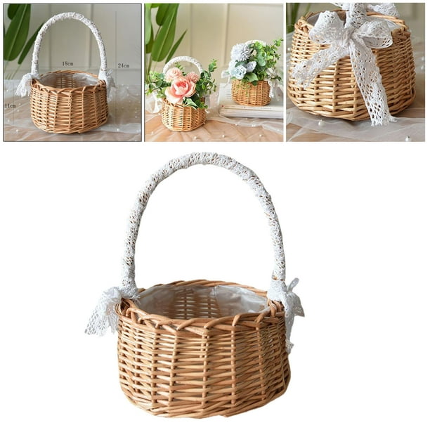 4 cestas de mimbre de mimbre para niña de flores, cesta de mimbre con  perlas, cesta de Pascua tejida a mano, cesta de mimbre con asa, bolsas de  playa