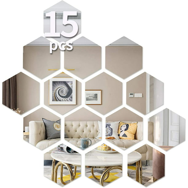  Adhesivos de pared de espejo hexagonal, 12 piezas de gran  tamaño, arte acrílico, bricolaje, decoración del hogar, azulejos de espejo  hexagonales, azulejos de espejo para el hogar, sala de estar, dormitorio