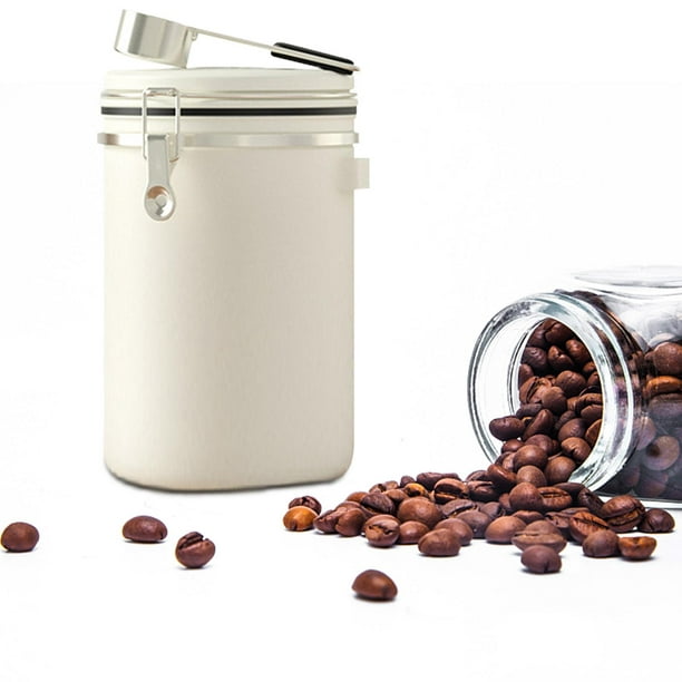  Contenedor de grano de café hermético grande de acero  inoxidable para café y té, recipiente de café negro para cocina (color  blanco, tamaño: 1.8L) : Hogar y Cocina