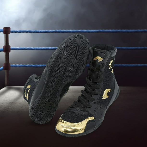Botas de boxeo antideslizantes para hombre y mujer, zapatos de lucha de  cuero azul y blanco