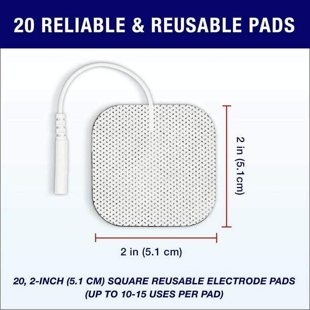 Electrodos Tens de alta calidad con almohadillas de repuesto, tamaño 2 x 2  pulgadas, con cable para unidades Tens., Blanco, 40