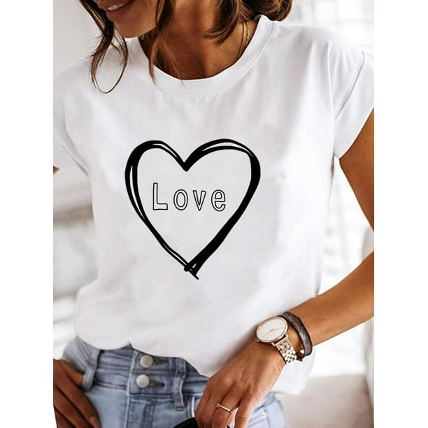 Camisa de manga corta para mujer, camiseta casual con estampado de letras,  camisetas de senderismo para mujer