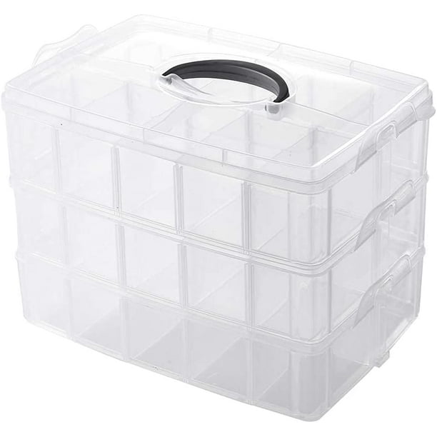 Caja de almacenamiento apilable de 3 niveles con 30 compartimentos  ajustables, caja organizadora de plástico, organizadores de cuentas y