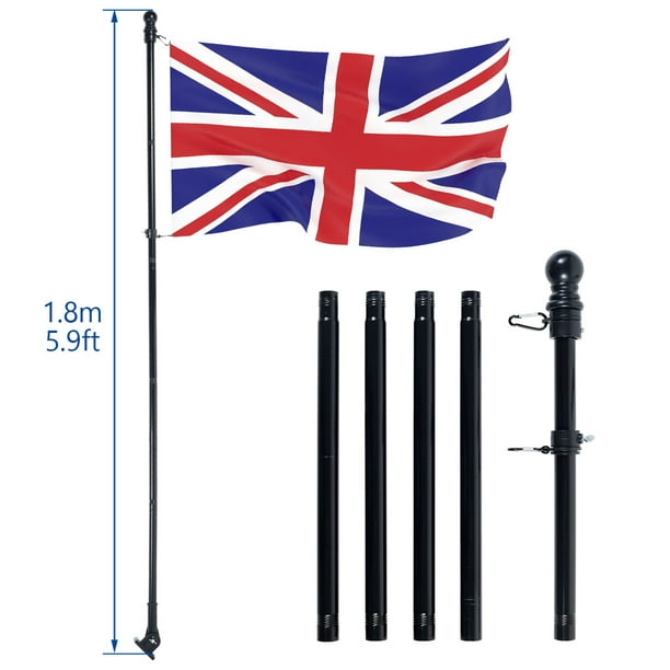 Mástil de bandera para casa, kit de asta de bandera de 6 pies, bandera  estadounidense con poste y soporte, poste de bandera negro profesional de  acero