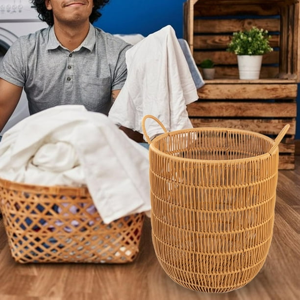 Cesta de lavandería de mimbre para baño, cesta de lavandería tejida, cesta  de ropa sucia, cesta de almacenamiento para plantas con asas para el hogar