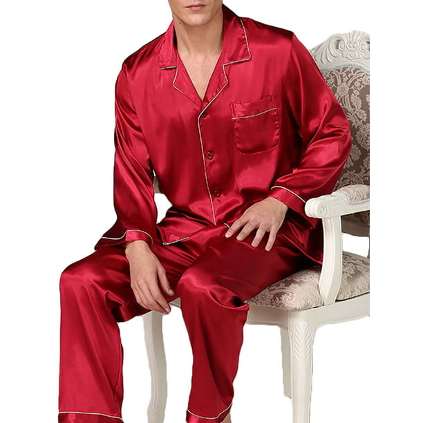 Conjunto pijamas para hombres Camisa de seda manga larga y pantalón para dormir(Rojo-M) Nituyy pijamas-GL715-NZ17080B2 | Walmart línea