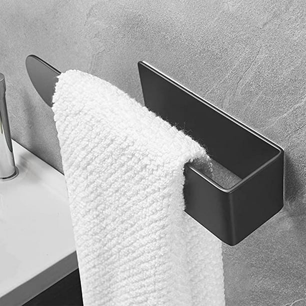 Toallero de baño, toallero adhesivo montado en la pared sin taladrar,  soporte de toallas autoadhesivo de acero inoxidable para cocina wc (negro  23 cm), talla única