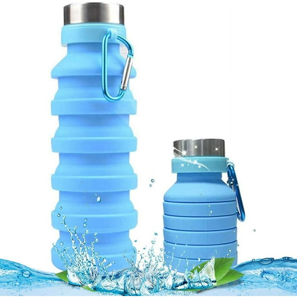 Botellas de agua plegables, botella deportiva plegable a prueba de fugas de  550 ML, botella de silicona sin BPA, botella reutilizable para viajes,  camping, ciclismo, escalada con mosquetón Vhermosa LKX-0356