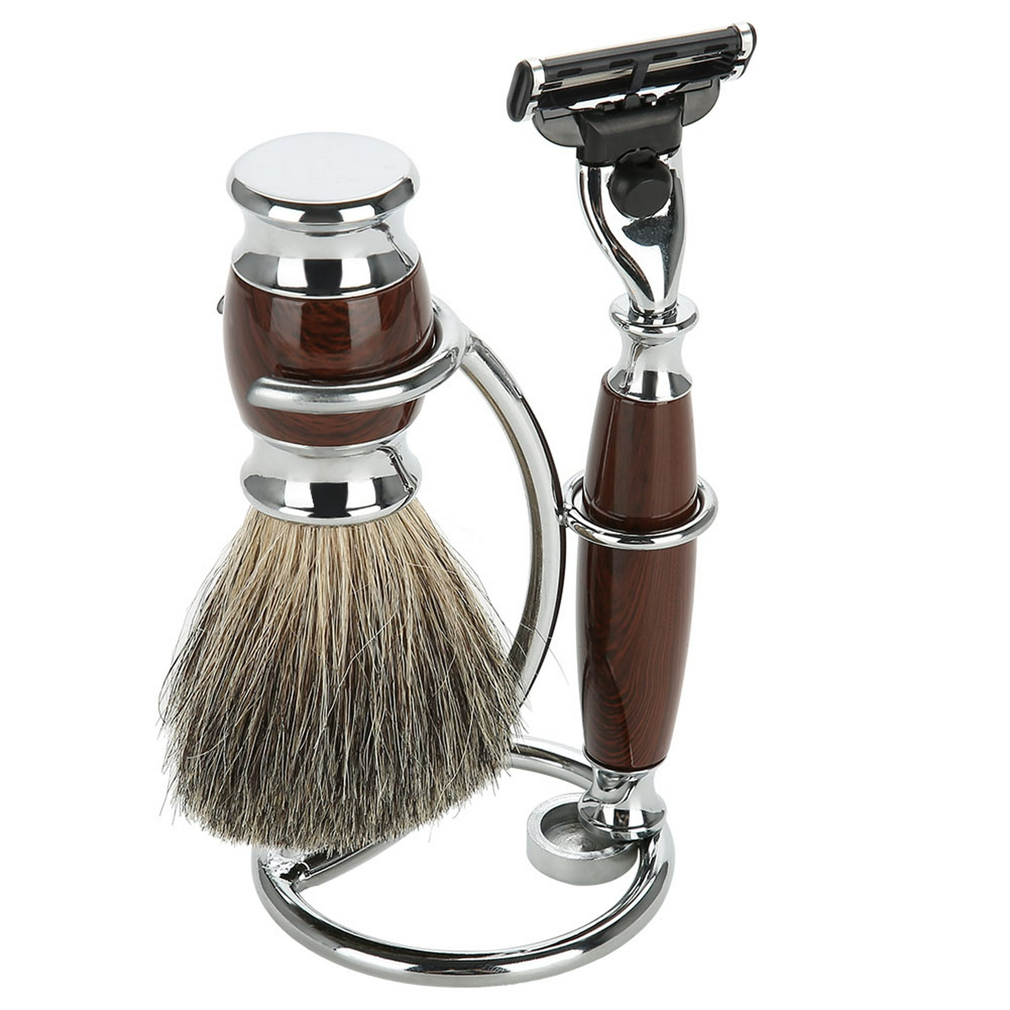 Kit de afeitado de madera de 8 piezas para hombres Brocha de afeitar de  tejón Maquinilla