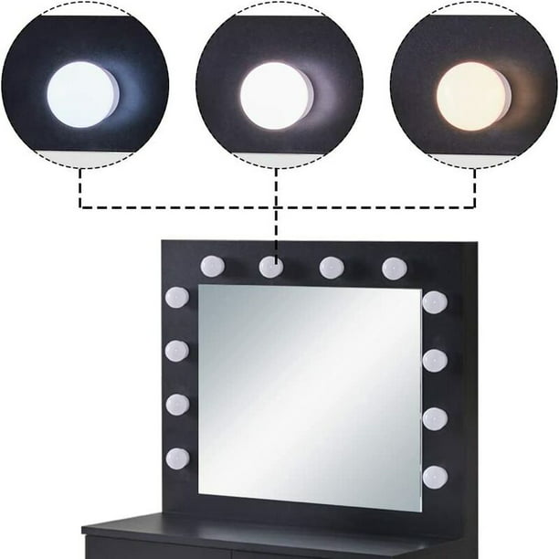 Tocador con espejo y luces LED Hollywood Escritorio de maquillaje de 1  cajón grande con taburete acolchado para dormitorio thsin ACTIVE Biensenido  a ACTIVE