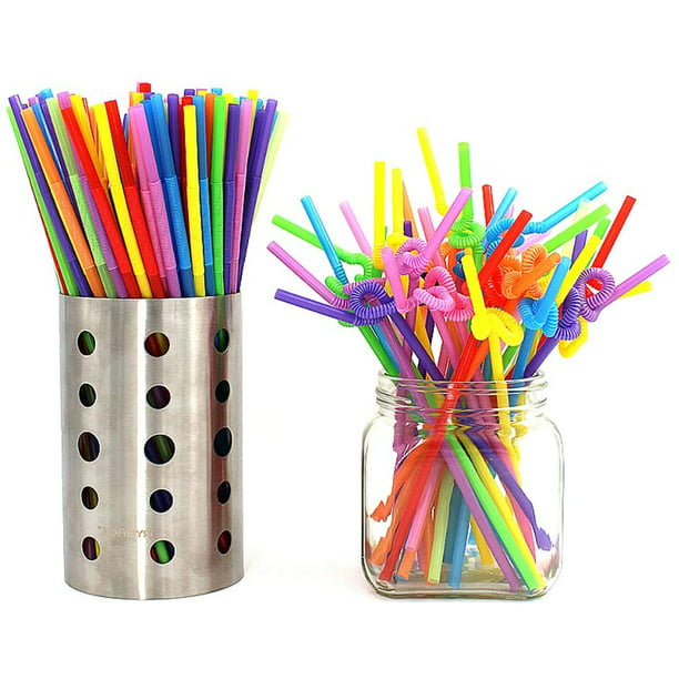 Pajitas de plástico para beber de 500/100 Uds., pajitas desechables largas  de rayas multicolores, pajitas de arcoíris para fiesta