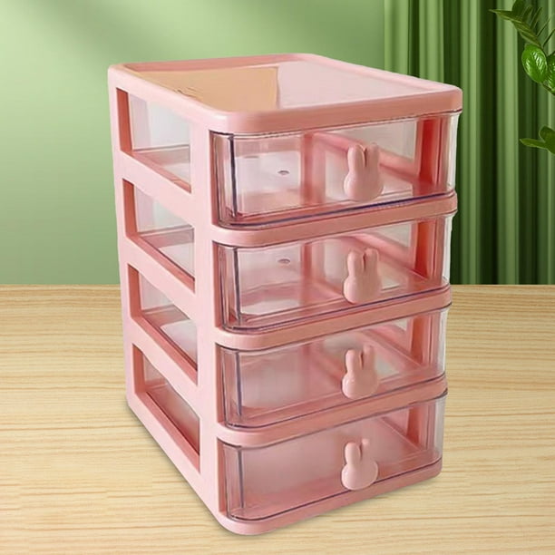 Organizador 4 cajones de 5cm con portaetiquetas rosa pastel