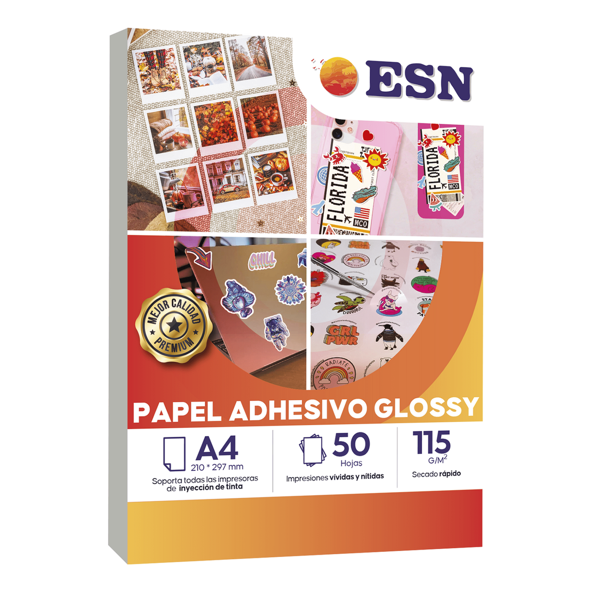 Papel fotografico adhesivo esn a4 glossy 115 gr 50 h brillante blanco a4