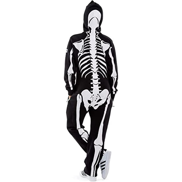 Mono de disfraz de esqueleto de Halloween con estampado de huesos de  esqueleto para mujer (negro, L) JAMW Sencillez