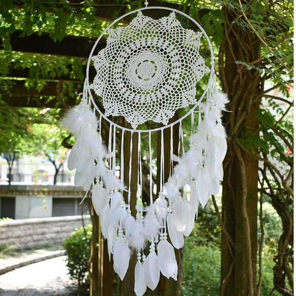 Atrapasueños bohemio grande, pluma blanca, colgante de pared, decoraciones  Vintage para el hogar, boda, círculo de 40cm y 115cm de largo ER
