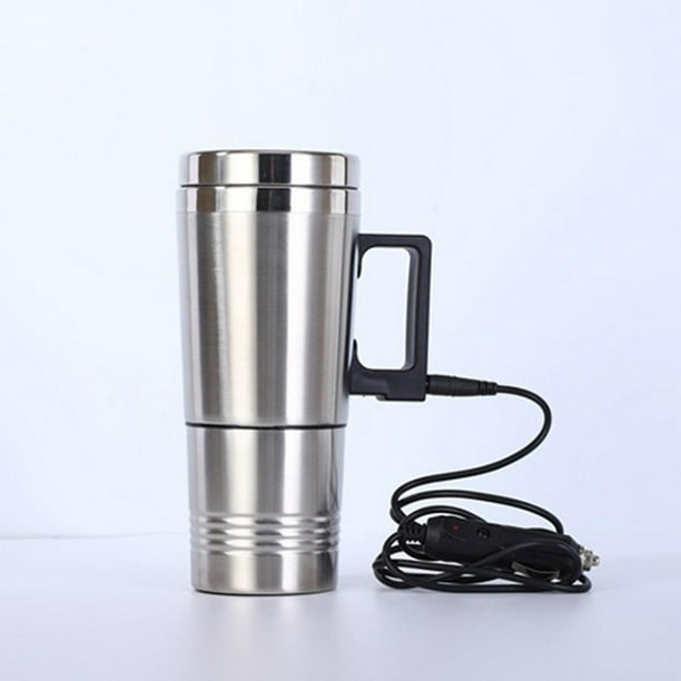 Taza eléctrica de acero inoxidable de 450 ml, 12 V, taza de viaje, taza de  calefacción, enchufe termo eléctrico, calentador de taza de café con