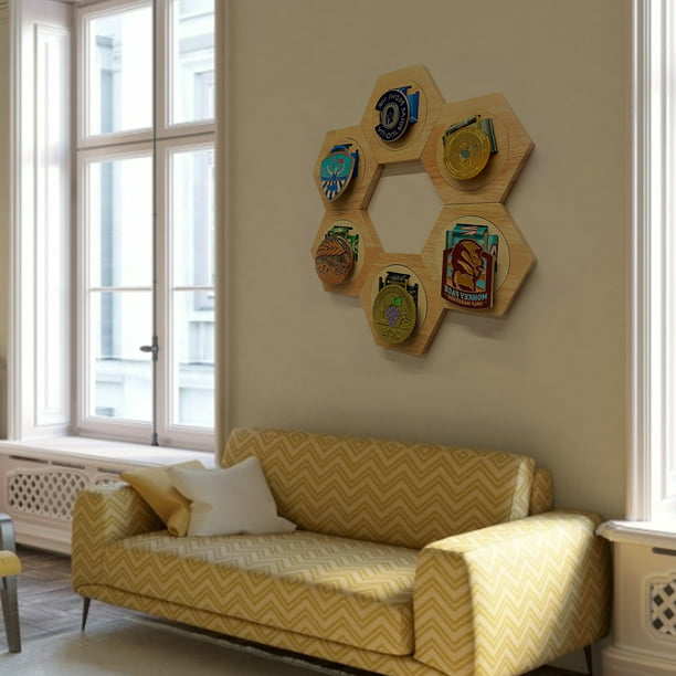 Colgador de medallas de madera soporte hexagonal de panal decoración de  Ehuebsd pared del hogar estante de exhibición conmemorativo de Honor 6 uds.