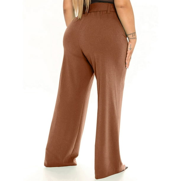 Pantalones largos anchos sueltos sólidos de moda de cintura alta para mujer  Pantalones palazzo fluidos