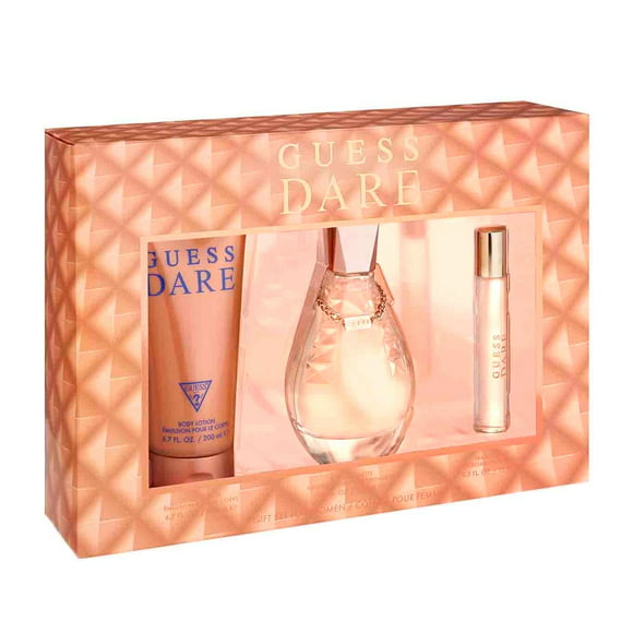 guess dare by guess for women  3 pc gift set 34oz edt spray 05oz edt spray 67oz body lotion guess guess dare 3pzs dama adt