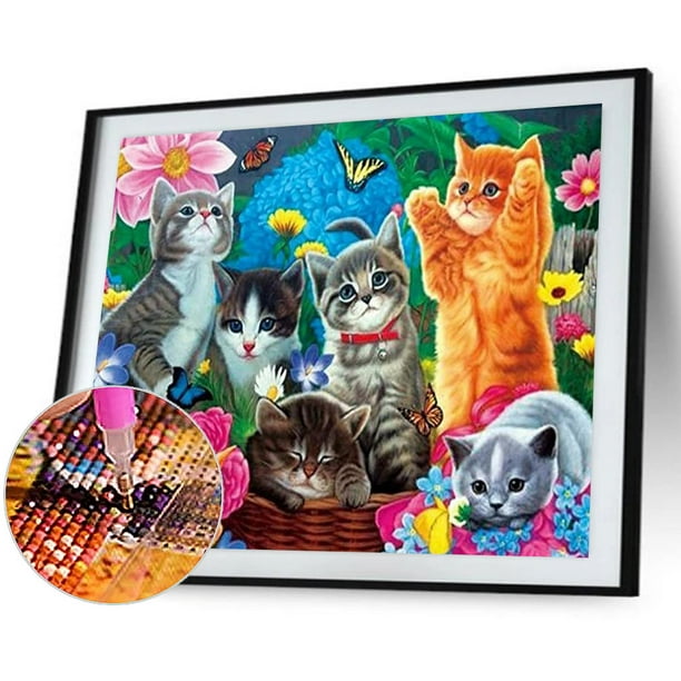 Cuadros Decorativos Kits de pintura de diamantes 5D DIY Cuadro de pared de  fiesta de gatos de taladro redondo completo (B4823) Tmvgtek embutido en  tela