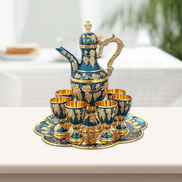 Juego de té de lujo, juego de tetera turca, decoración decorativa para el  hogar, juego de jarra de de metal, juego de vino europeo para azul Macarena  Vasos