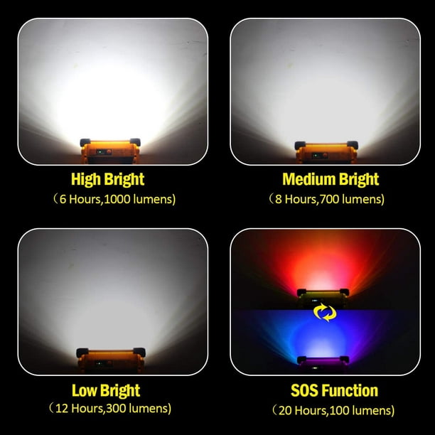 Foco LED recargable Luz de trabajo 80W 4000 lúmenes Foco portátil