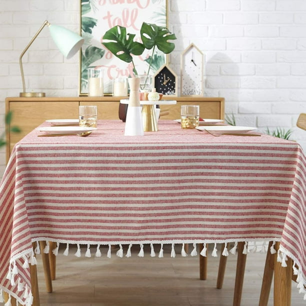 Mantel de lino y algodón para decoración de mesa, cubierta de tela