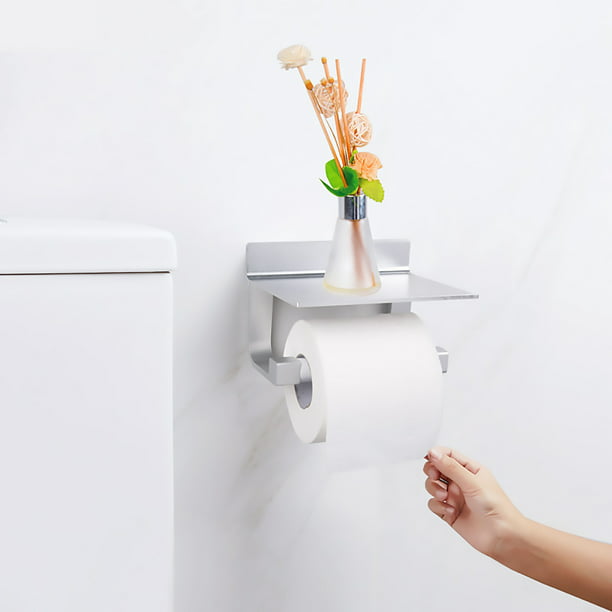 Soporte de papel higiénico de aluminio con bandeja de almacenamiento,  estante organizador de accesorios de baño montado en la pared, portarrollos  de papel higiénico - AliExpress