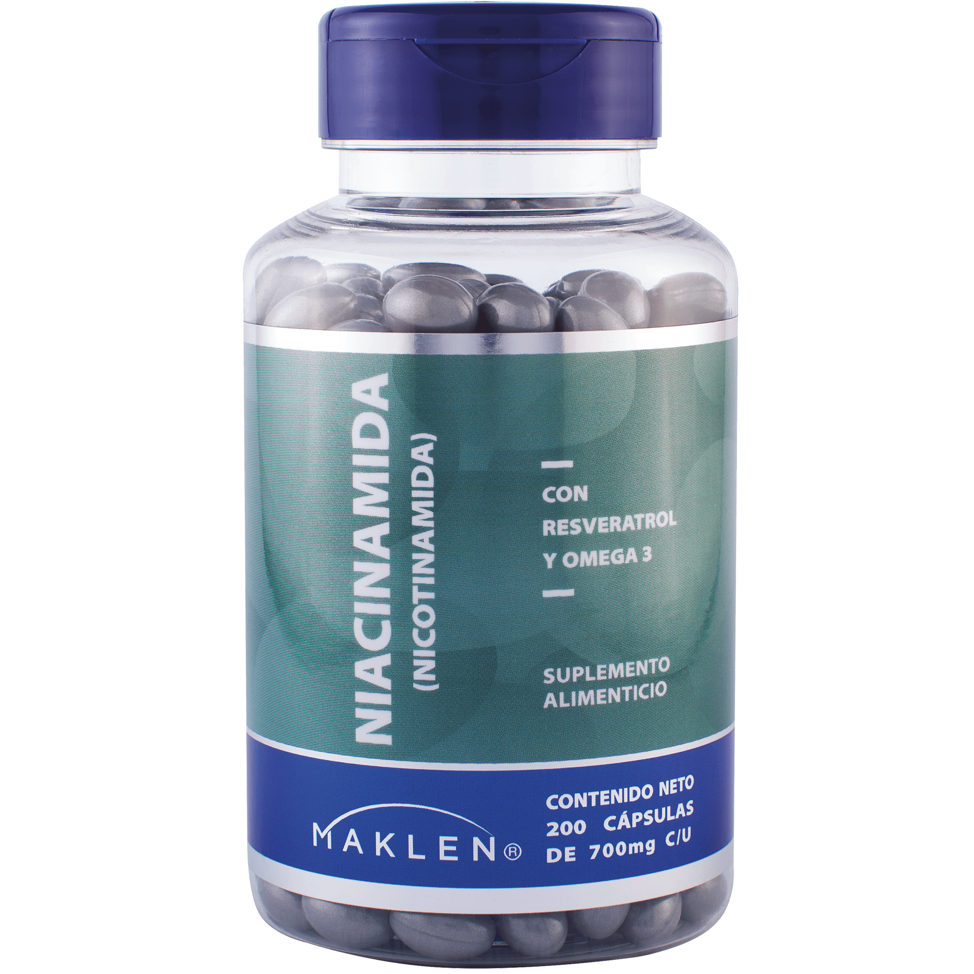 Nicotinamida con resveratrol y omega 3 | 200 cápsulas softgels de 700mg | suplemento antioxidante premium | maklen